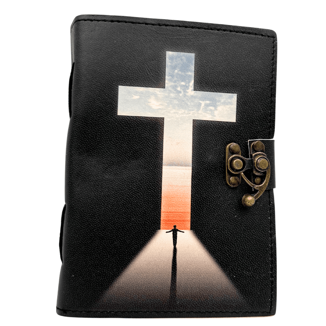 Leder-Notizbuch Religiöses Kreuz Gebetbuch mit Gravur