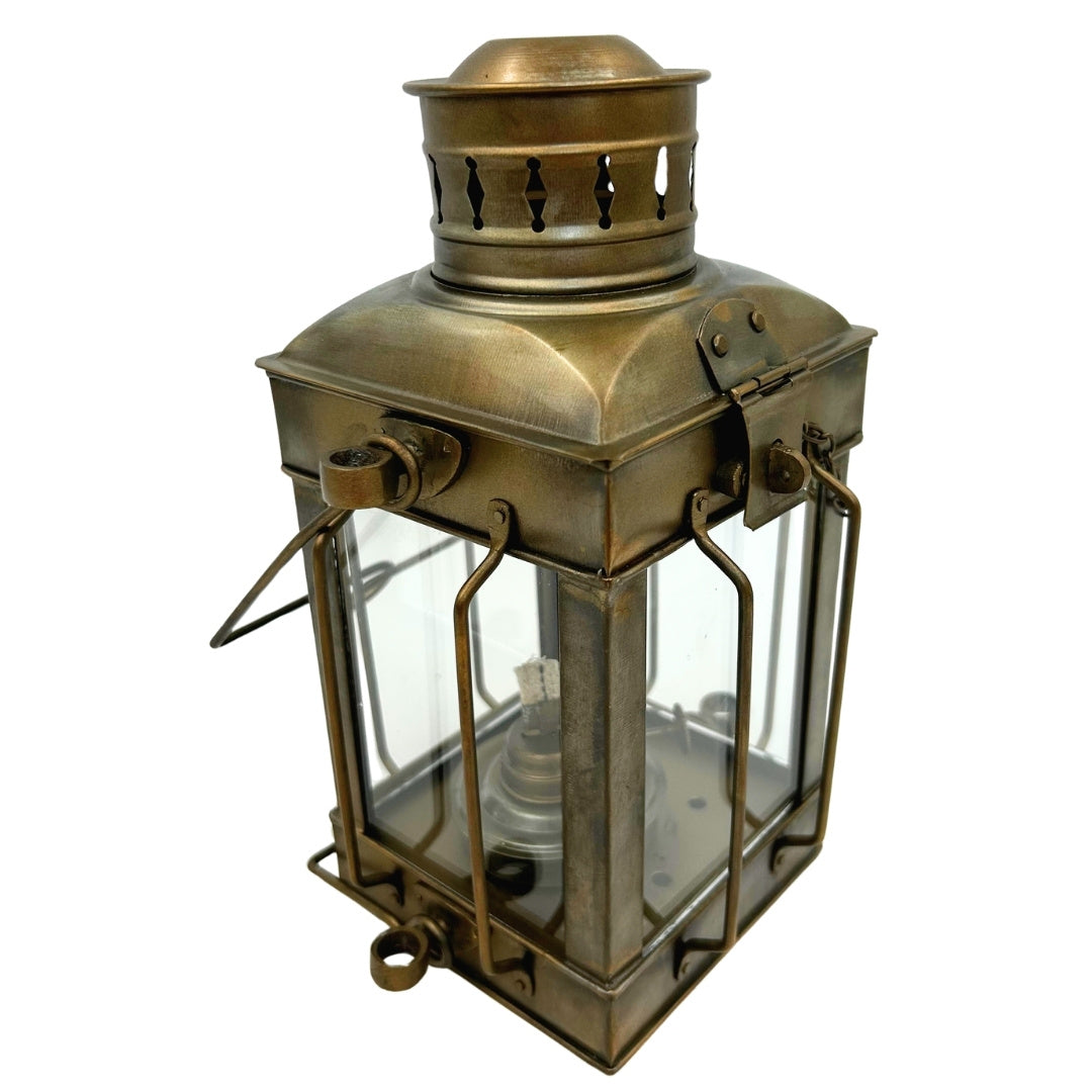 Retro-Petroleumlampe aus Stahl LT608 in gealterter Messingfarbe mit Gravurmöglichkeit