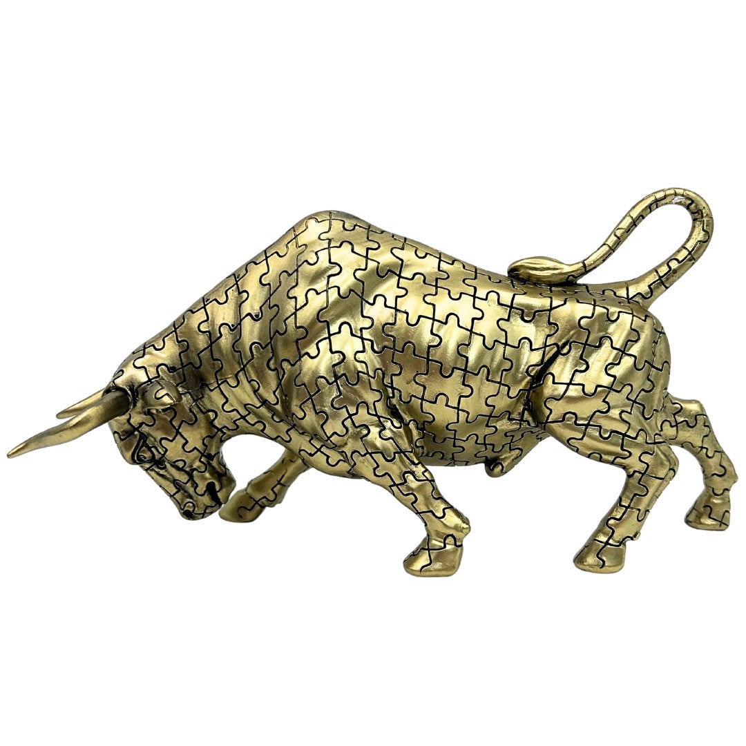 Goldene Stier-Dekorationsfigur mit Gravurmöglichkeit – elegantes Symbol für Stärke und Reichtum, 33,3 cm, Polyresin