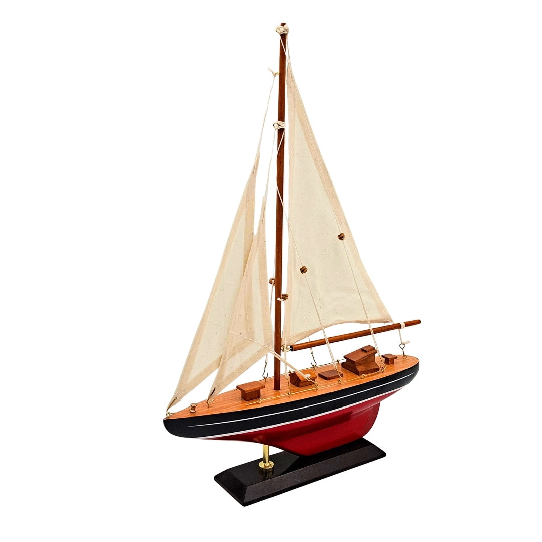 Elegantes Holzmodell einer Segelyacht 30 cm mit Gravur-Personalisierung