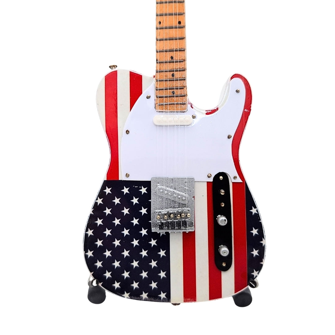Mini-Sammlergitarre MGT-2639 im Stil von Bruce Springsteen mit der Möglichkeit einer personalisierten Gravur, handgefertigt aus Mahagoni, ideales Geschenk für Musikfans, Höhe 27,5 cm