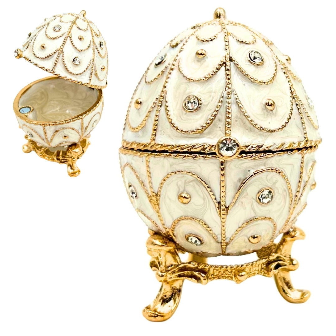 Exklusive Fabergé-Ei Schmuckschatulle aus Metall mit Kristallen in Weiß-Gold mit Gravur-Personalisierung