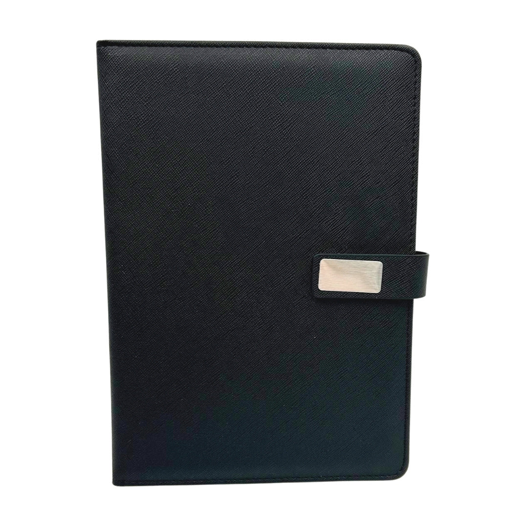 Elegantes Geschenkset mit Personalisierung - Leder-Notizbuch A5, Kugelschreiber und schwarzer Regenschirm in Geschenkbox