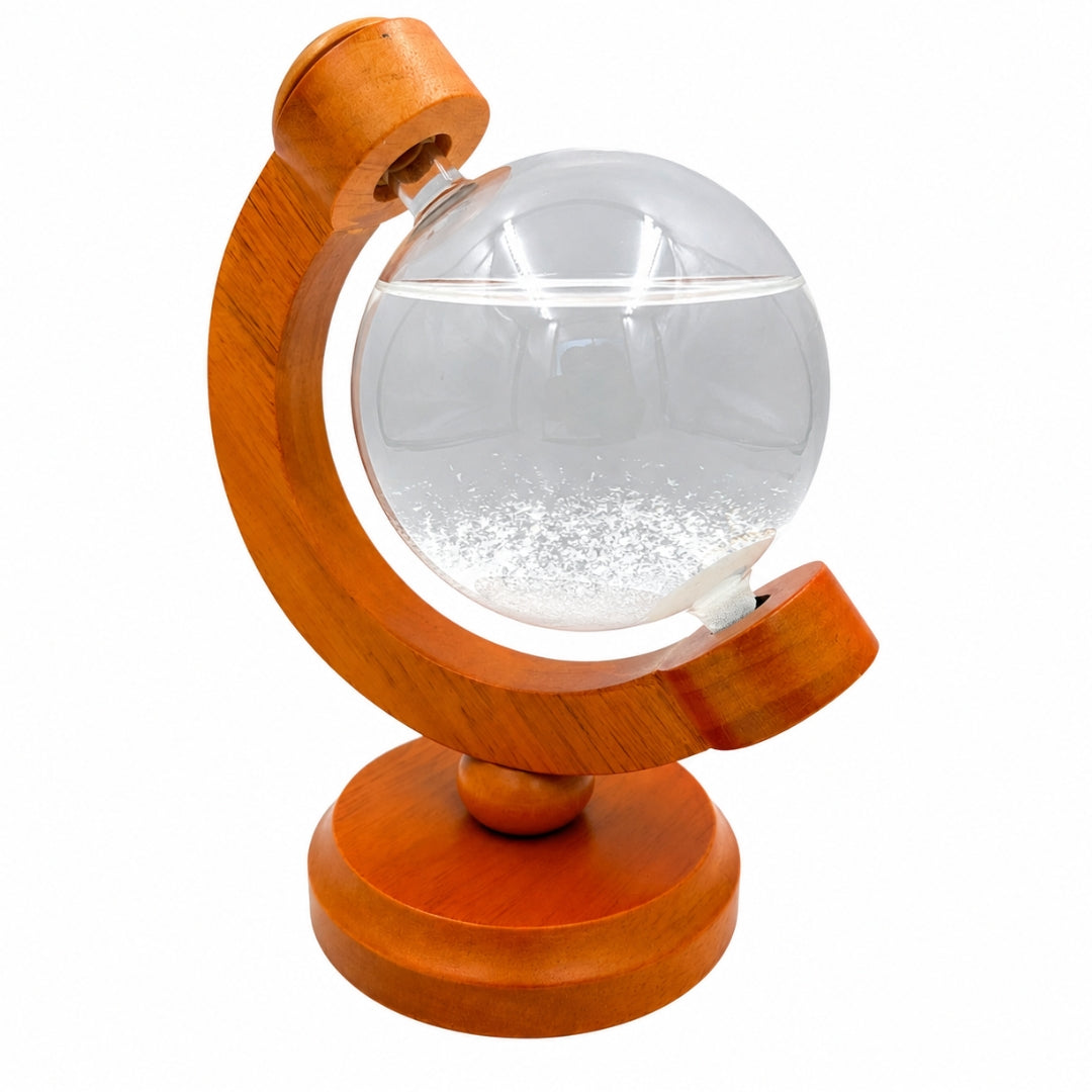 Fitzroya-Sturmbarometer Globus mit Gravurmöglichkeit - Elegante Schreibtischdekoration aus Glas und Holz, Höhe 18,5 cm
