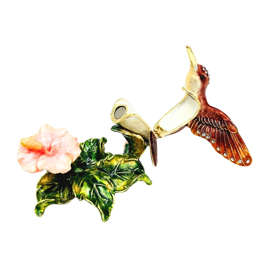Exklusive Schmuckschatulle Kolibri mit Kristallen, personalisierte Gravur, Metall, 8x5,5x7 cm