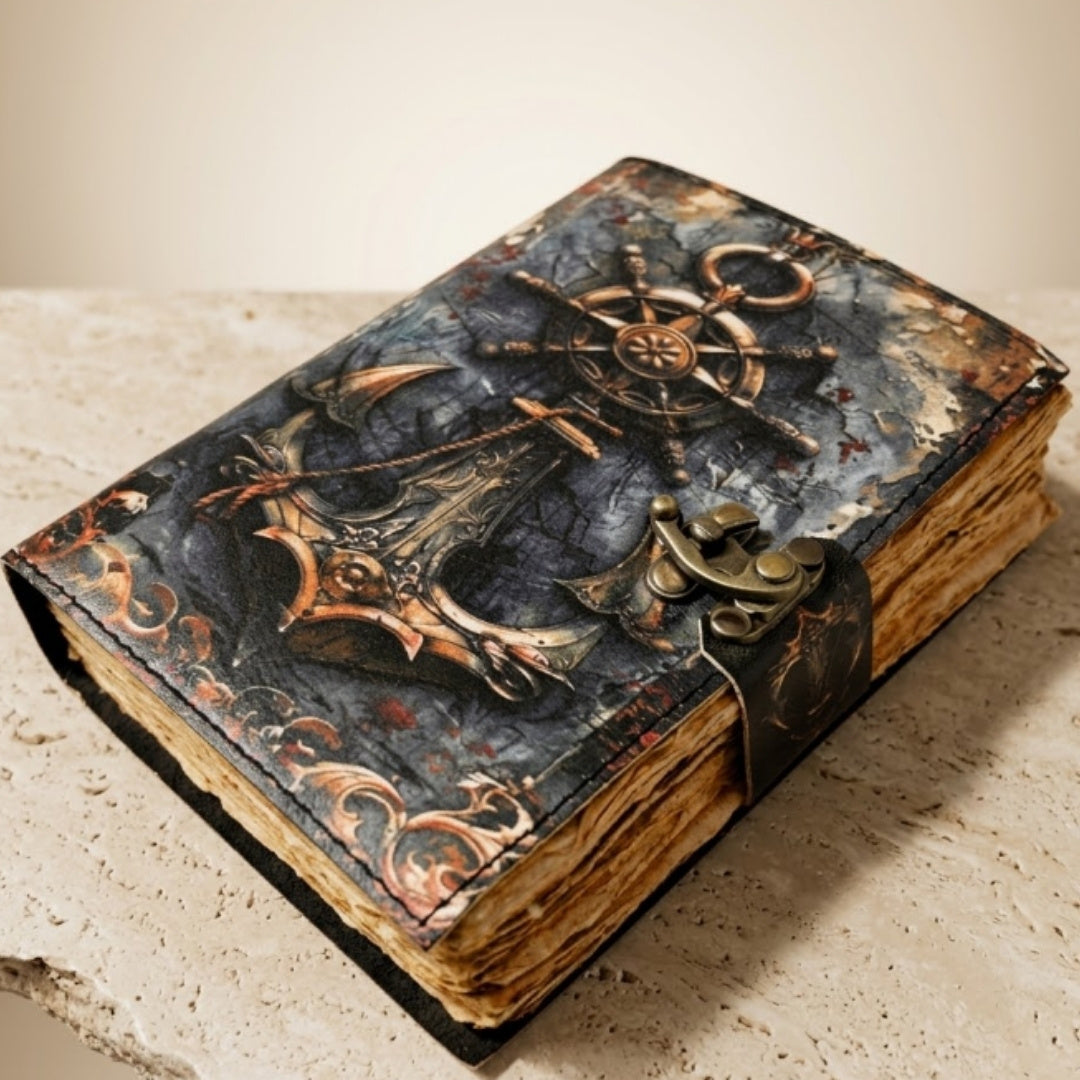 Retro-Maritim-Ledernotizbuch 200 Seiten mit Gravur-Personalisierung, ideal als Geschenk für Künstler und Reisende, aus natürlichem Ziegenleder, Vintage-Farbe, Maße 18 x 13 cm