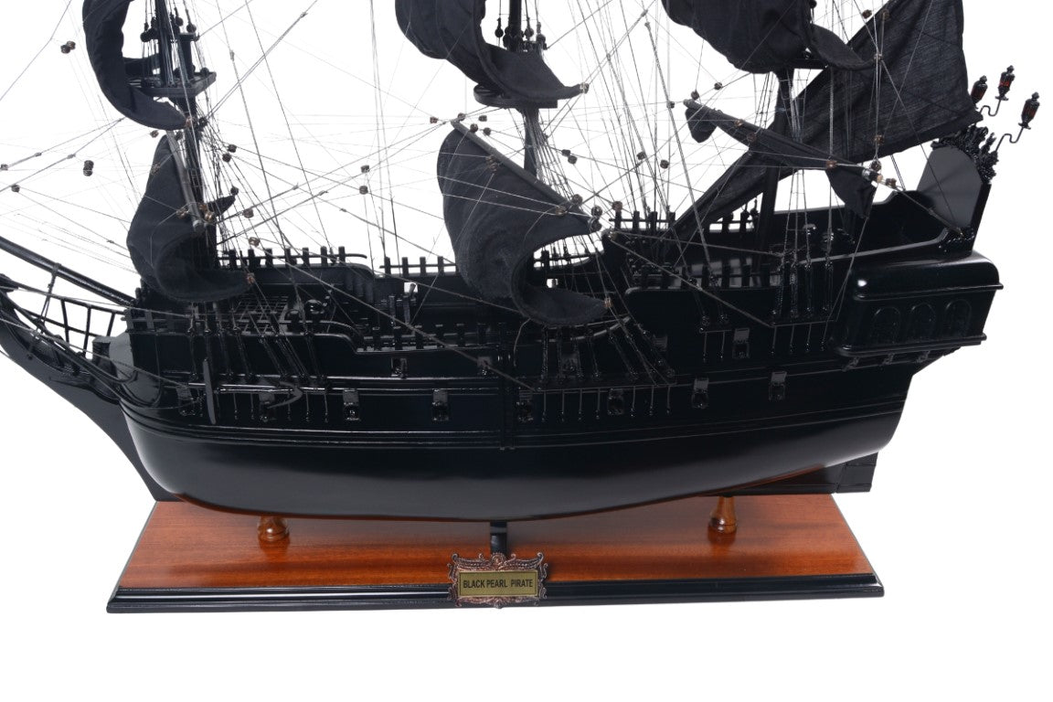 Modell des Piratenschiffs Schwarze Perle BP80R mit Gravurmöglichkeit, Länge 89 cm, exklusives Geschenk für jeden Anlass, Kunsthandwerk, Holzsockel