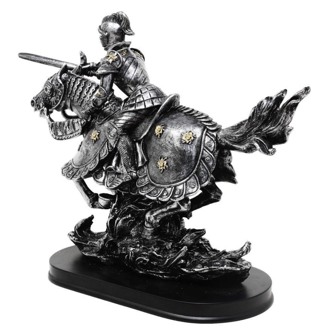 Figur Ritter zu Pferd 31 cm – handbemaltes Polyresin mit personalisierbarer Gravur