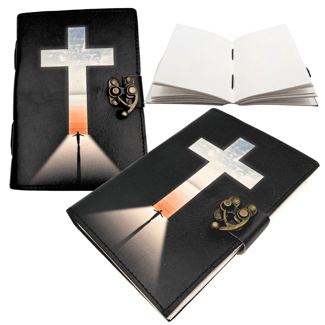 Leder-Notizbuch Religiöses Kreuz Gebetbuch mit Gravur