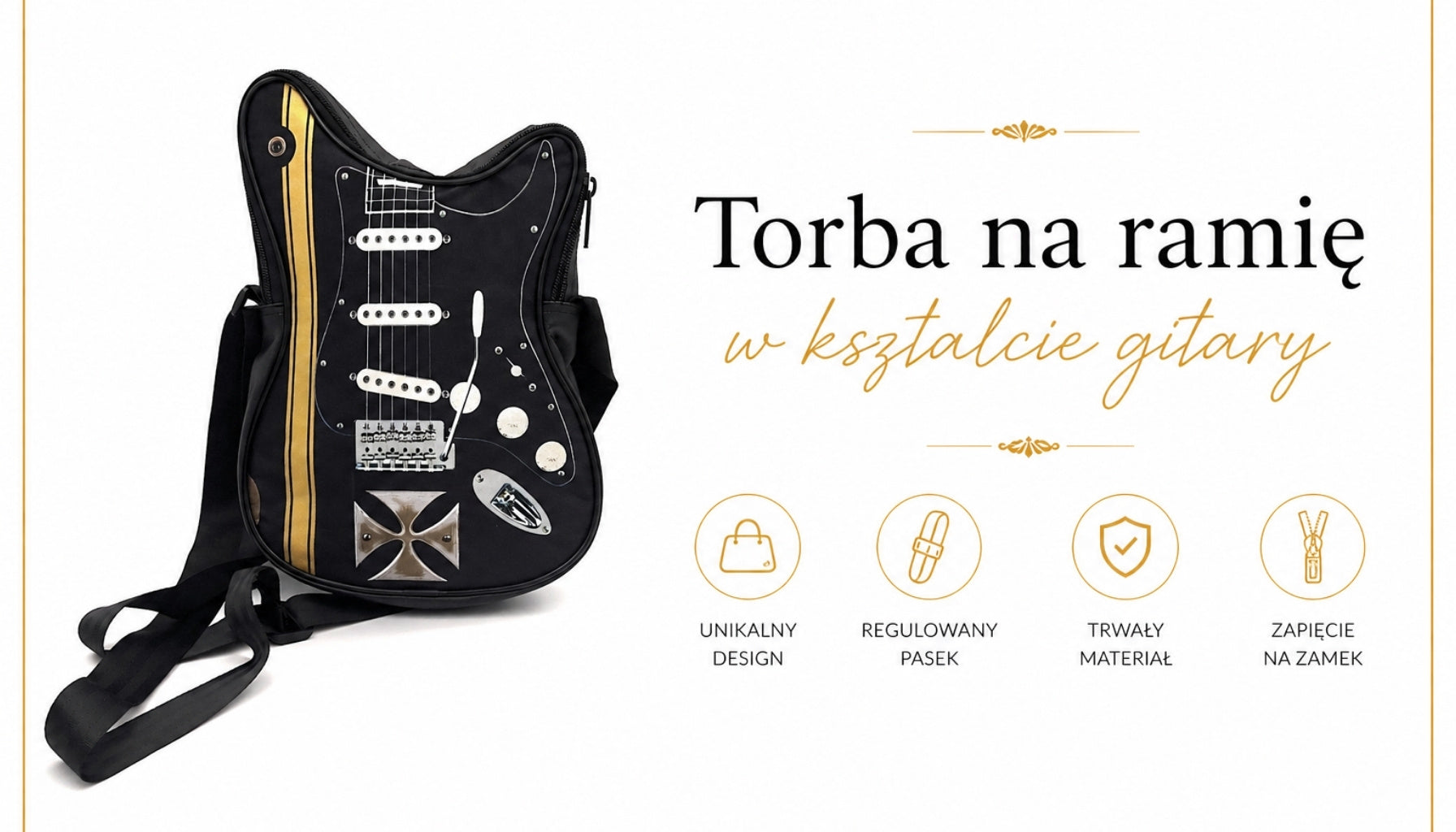 Schultertasche in Gitarrenform mit Malteserkreuz – personalisiertes Geschenk für Gitarristen