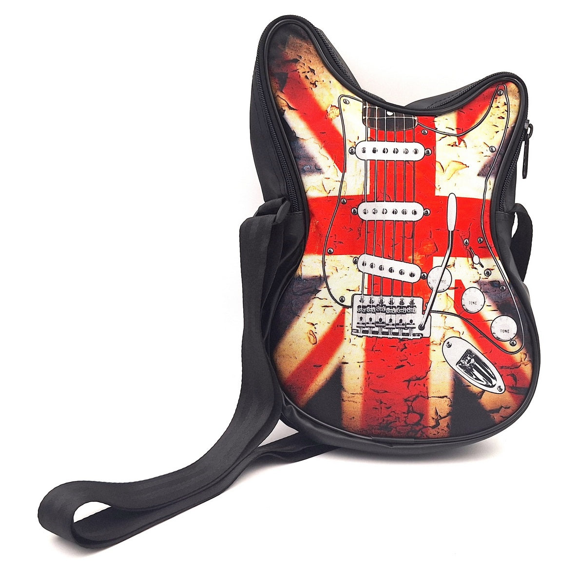 Schultertasche in Gitarrenform mit britischer Flagge RBG-008 mit Möglichkeit der Personalisierung durch Gravur