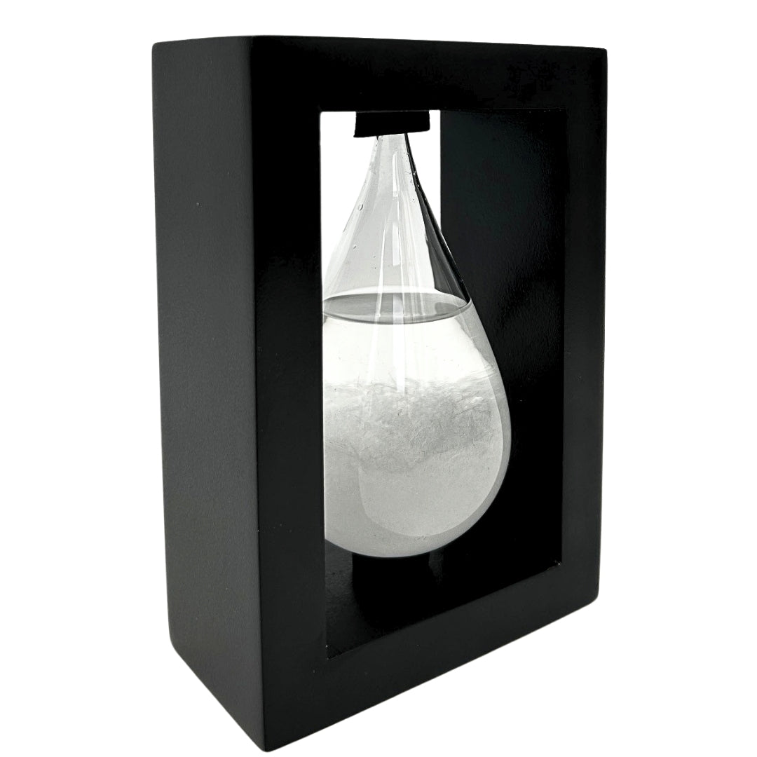 Fitzroy Sturm-Barometer im Holzrahmen – Tropfen Storm Glass mit Gravur-Personalisierung – ideales Geschenk für jeden Anlass – elegante Wetterstation im modernen Stil mit Kristallen, die auf Wetteränderungen reagieren