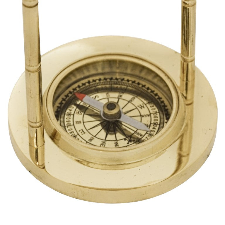 Dekorativer Messingglobus mit Kompass und personalisierbarer Gravur, goldfarben, Höhe 12,5 cm