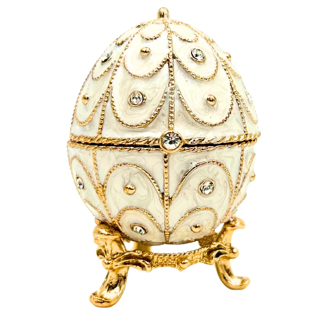 Exklusive Fabergé-Ei Schmuckschatulle aus Metall mit Kristallen in Weiß-Gold mit Gravur-Personalisierung