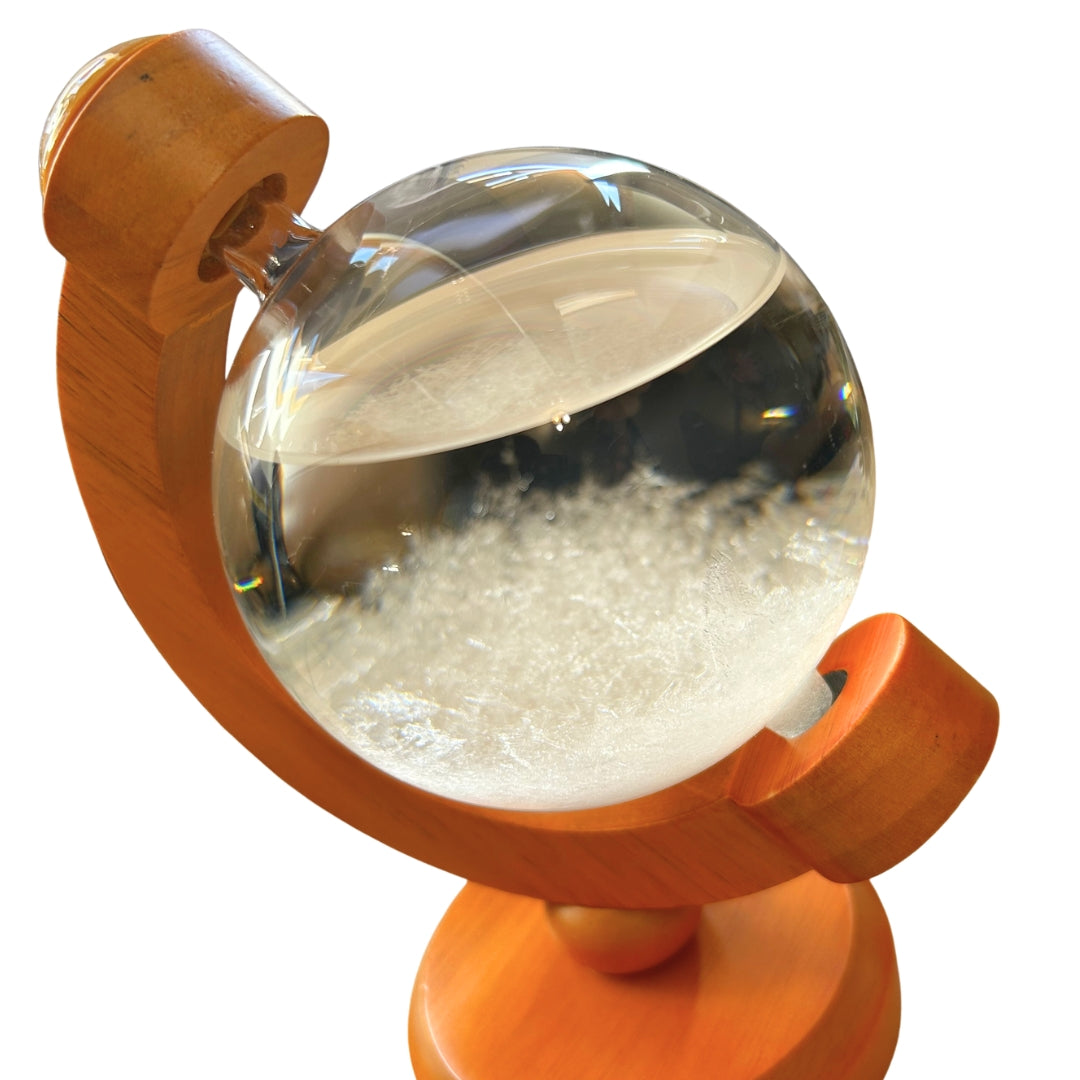Fitzroya-Sturmbarometer Globus mit Gravurmöglichkeit - Elegante Schreibtischdekoration aus Glas und Holz, Höhe 18,5 cm