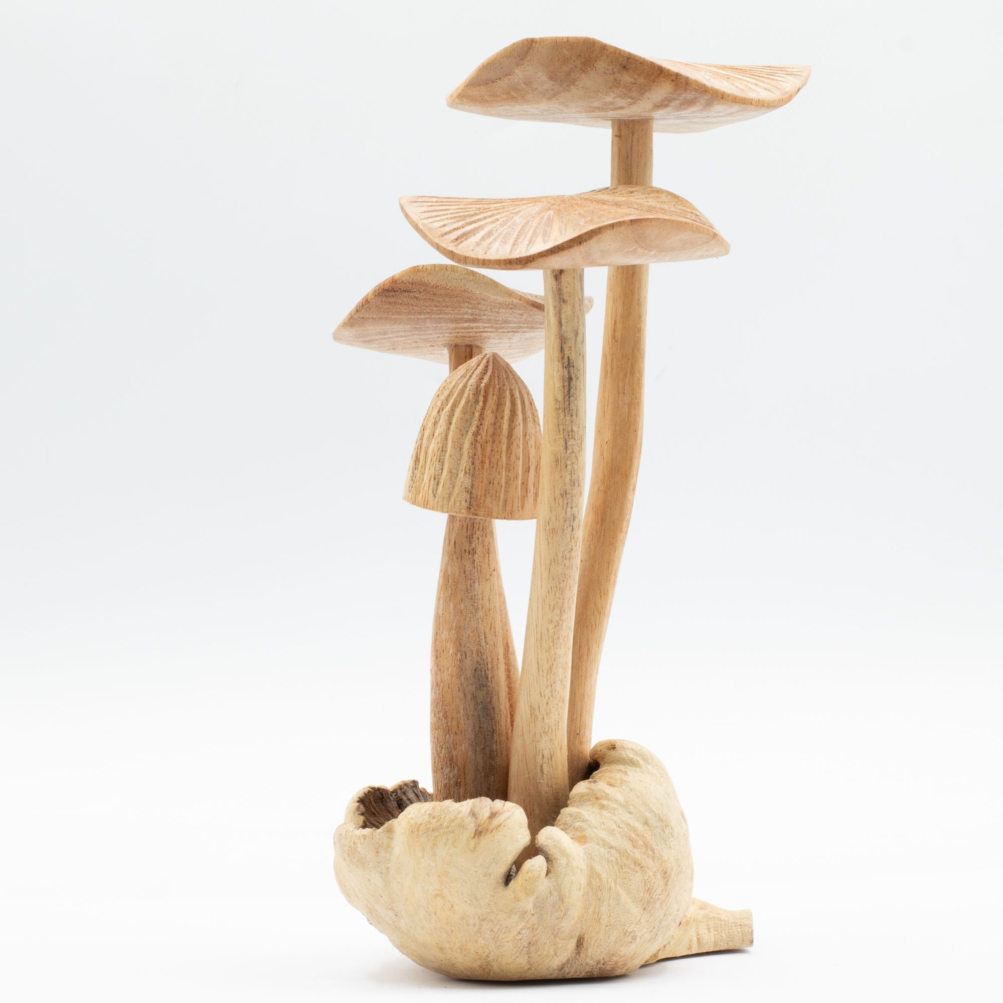 Handgeschnitzte Waldpilze - Set mit 4 großen Pilzen aus Naturholz, ideales Geschenk - Höhe 14 cm, einzigartiger rustikaler Stil, perfekt für die Innendekoration