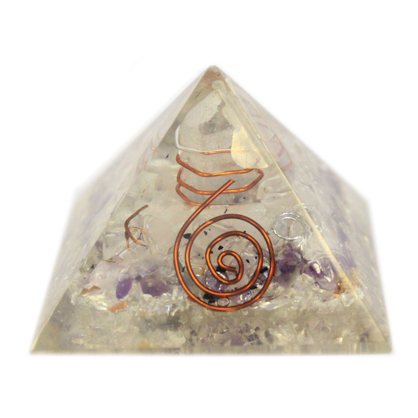 Magische Orgonit-Pyramide 55mm mit Edelsteinen und Kupfer