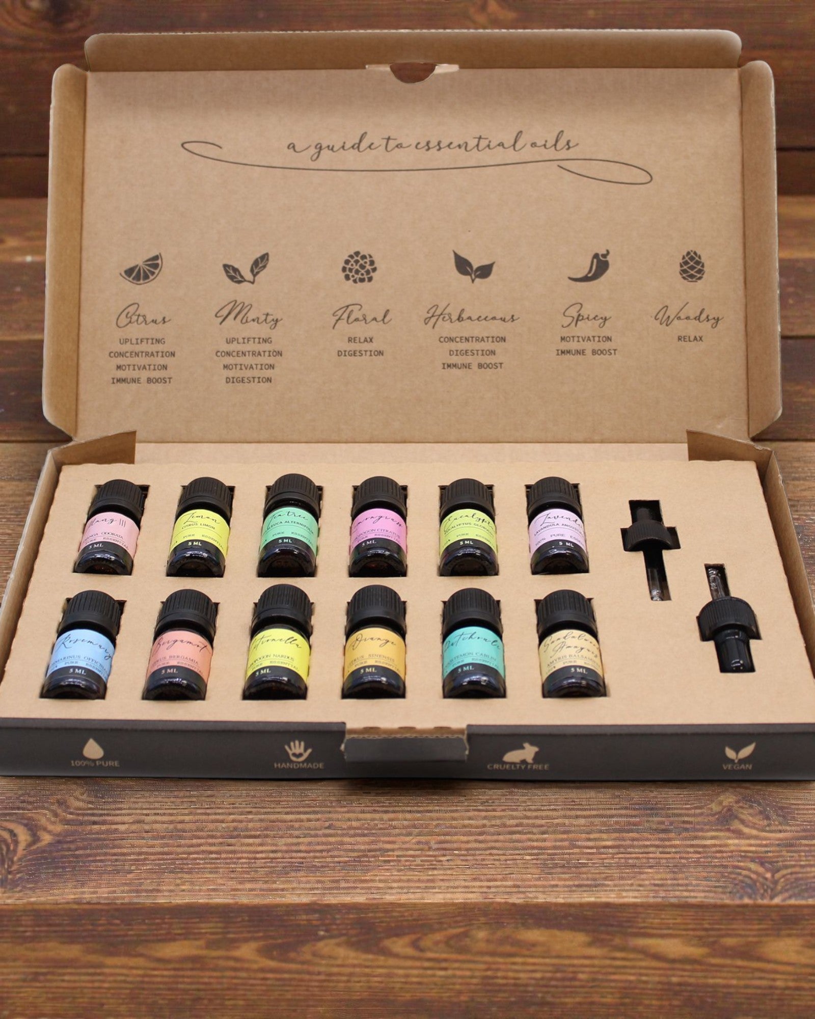 Essenz der Welt – Luxuriöses Set der 12 beliebtesten ätherischen Öle 5 ml mit Pipetten