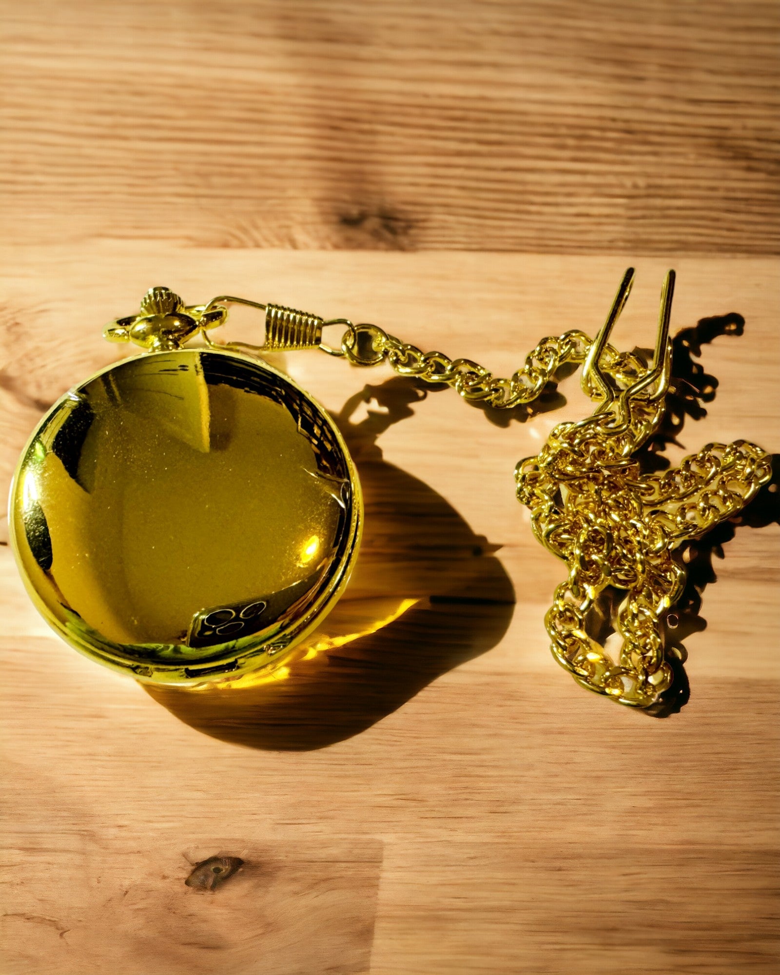 Klassische mechanische Taschenuhr mit Doppeldeckel, manuell, goldfarben, mit Gravur