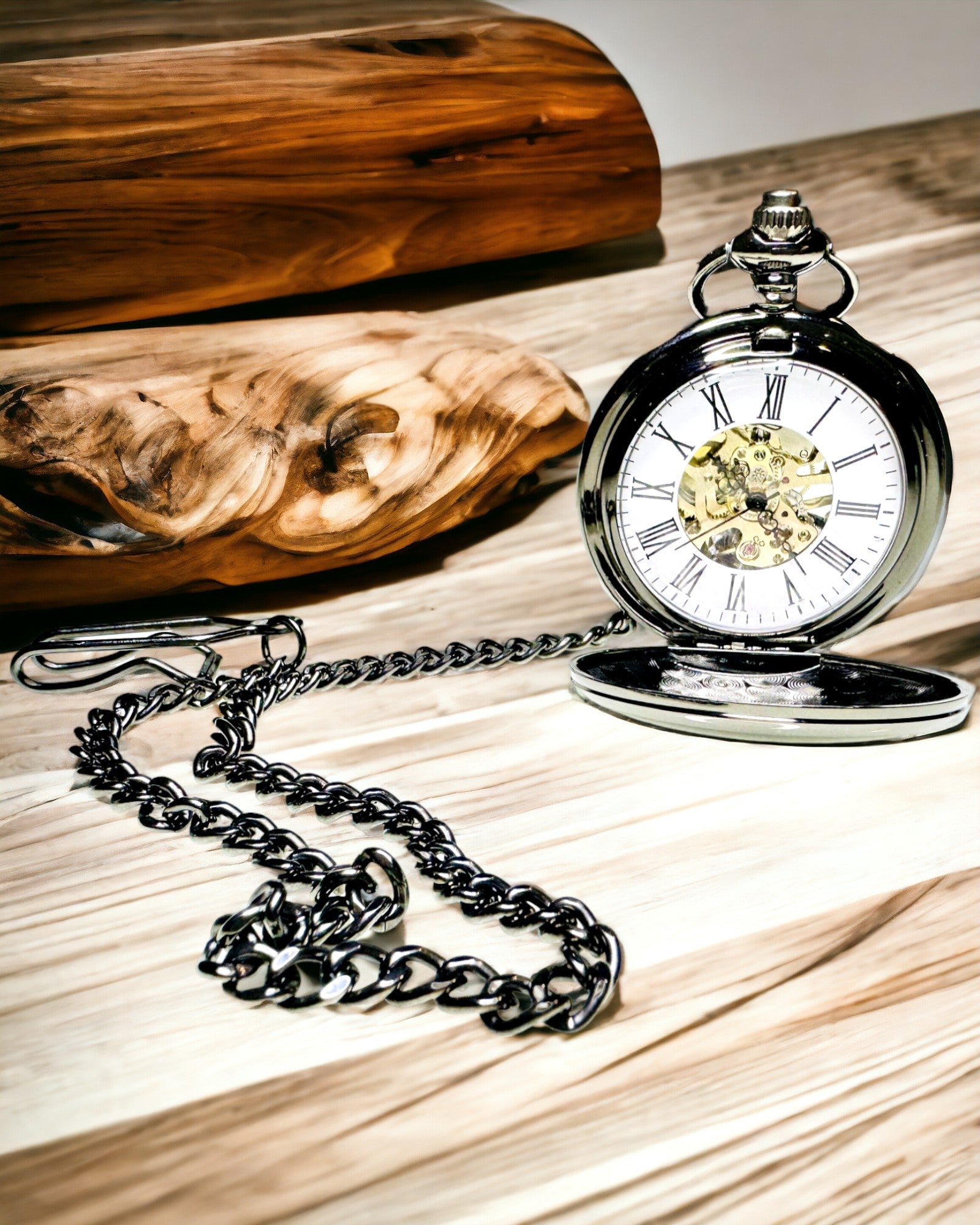 Klassische Mechanische Taschenuhr mit Doppelabdeckung – Manuell, Schwarz, Personalisierung mit Gravur