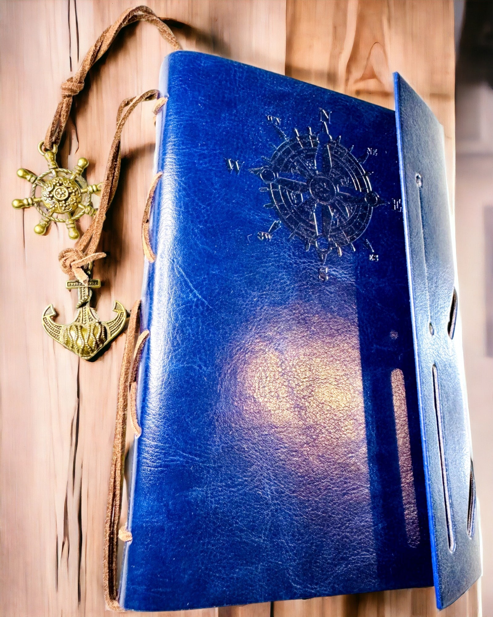 Vintage Segelnotizbuch A6 oder A7 Größe - mit Kompassmotiv und gelagerten Seiten - Erhältlich in verschiedenen Farbvarianten, Gravur möglich