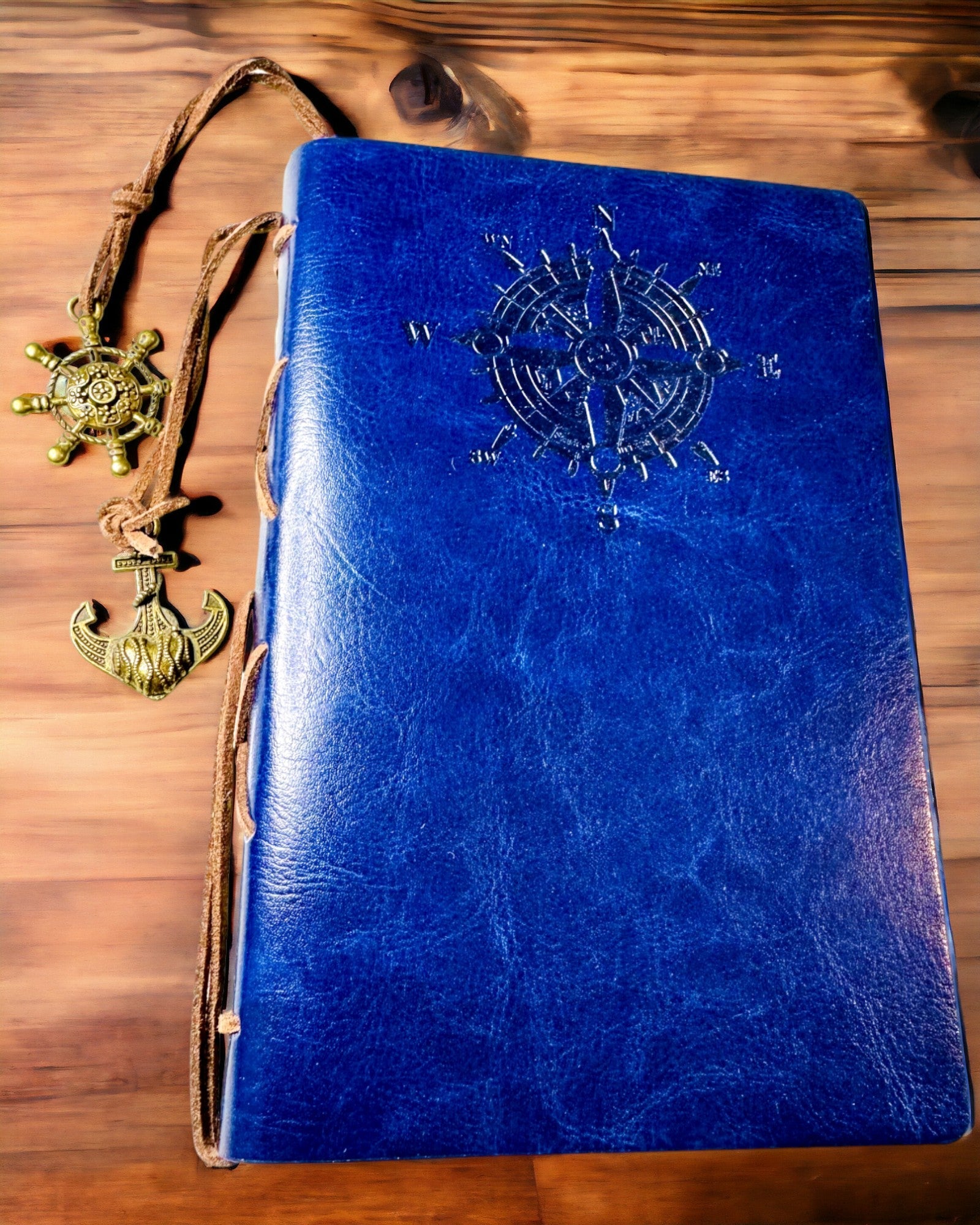 Vintage Segelnotizbuch A6 oder A7 Größe - mit Kompassmotiv und gelagerten Seiten - Erhältlich in verschiedenen Farbvarianten, Gravur möglich