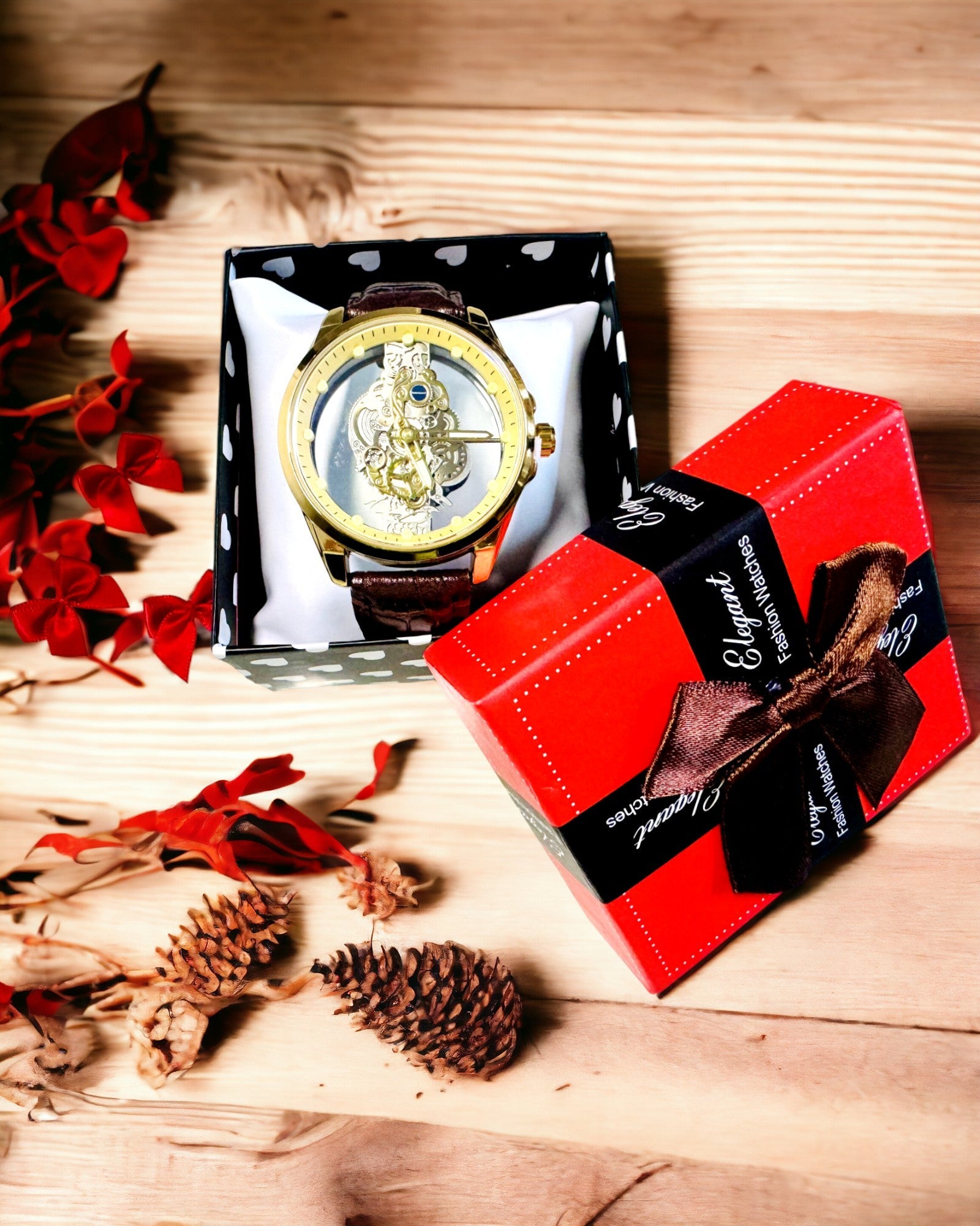 Herrenuhr mit transparentem Uhrwerk - Eleganz und Präzision in goldener Fassung