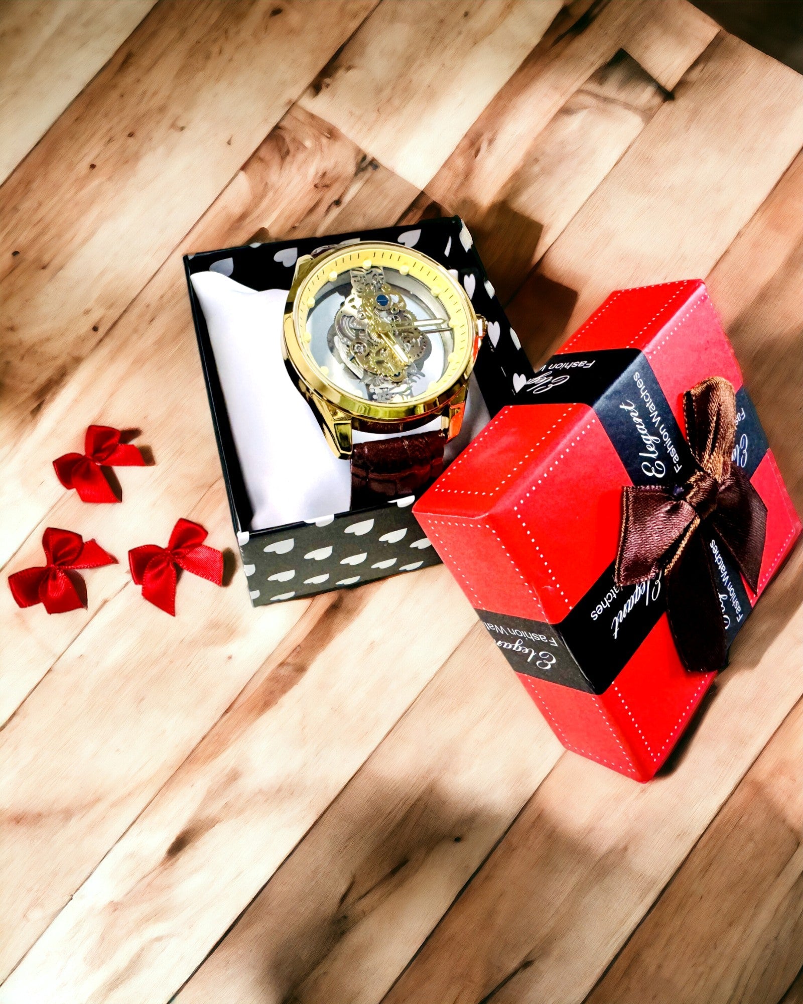 Herrenuhr mit transparentem Uhrwerk - Eleganz und Präzision in goldener Fassung