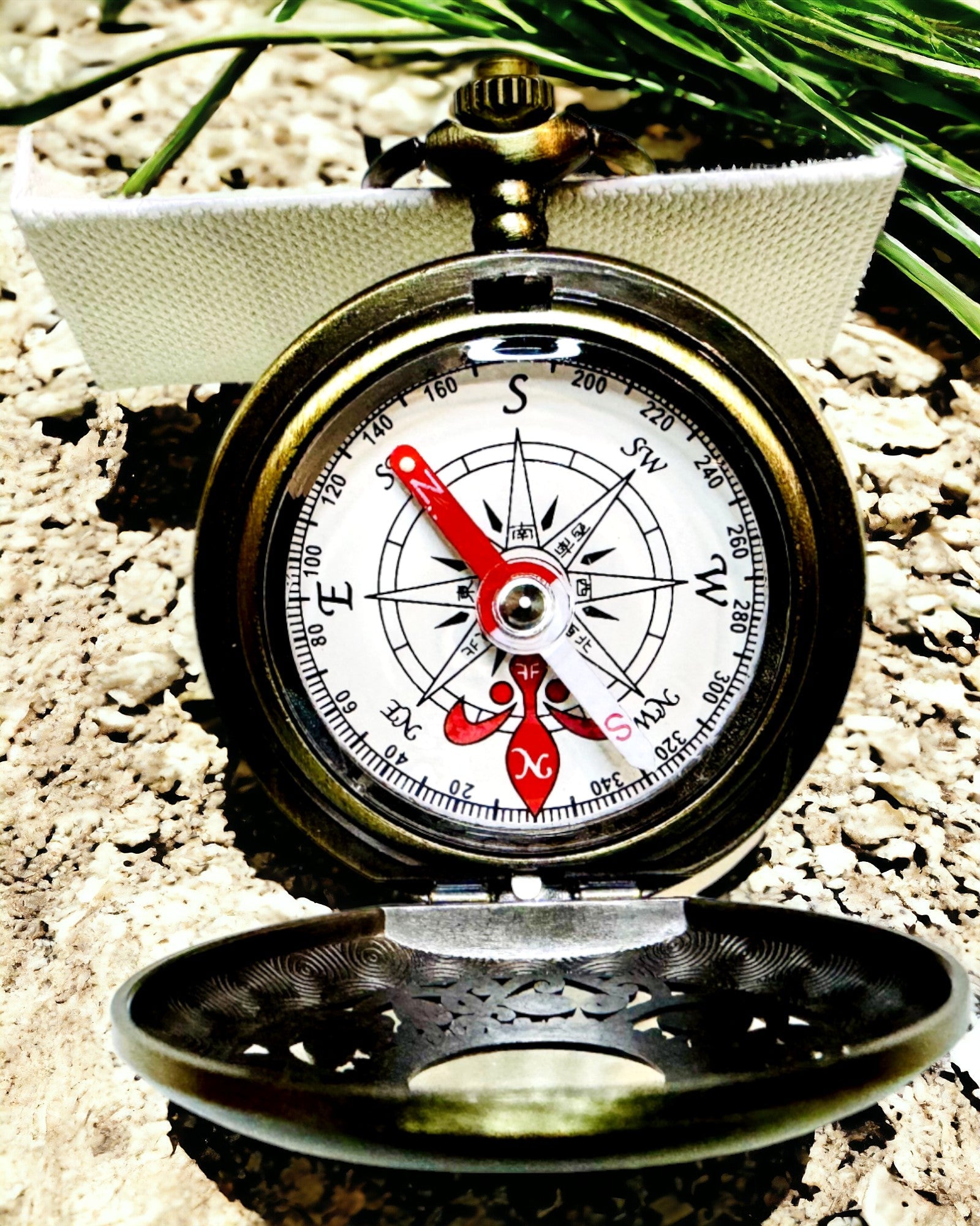 Vintage-Navigationskompass mit filigranem Muster – in Braun-Gold