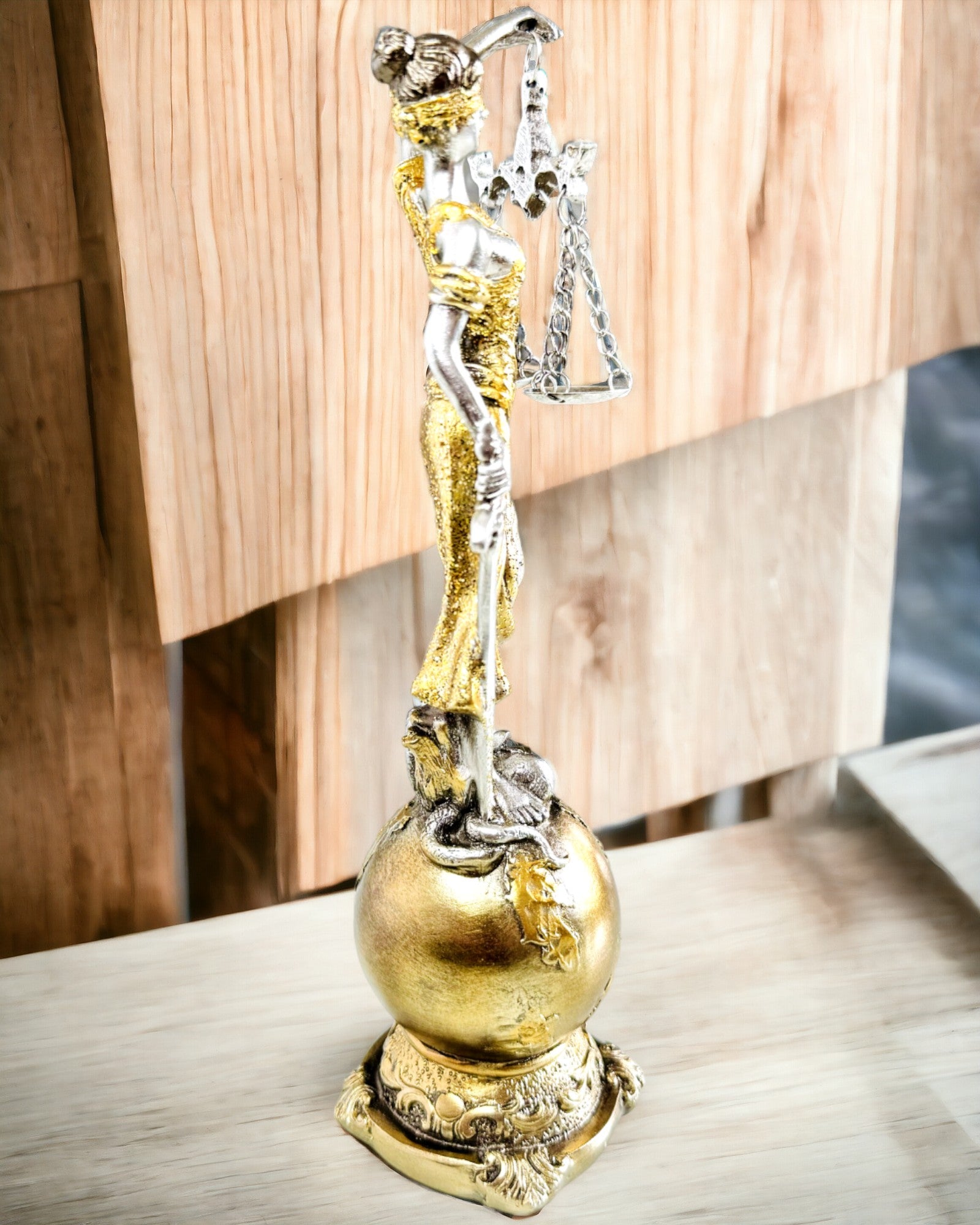 Statuette der Göttin der Gerechtigkeit – Künstlerische Dekoration für das Regal, Kunsthandwerk aus Harz, Personalisierung mit Gravur