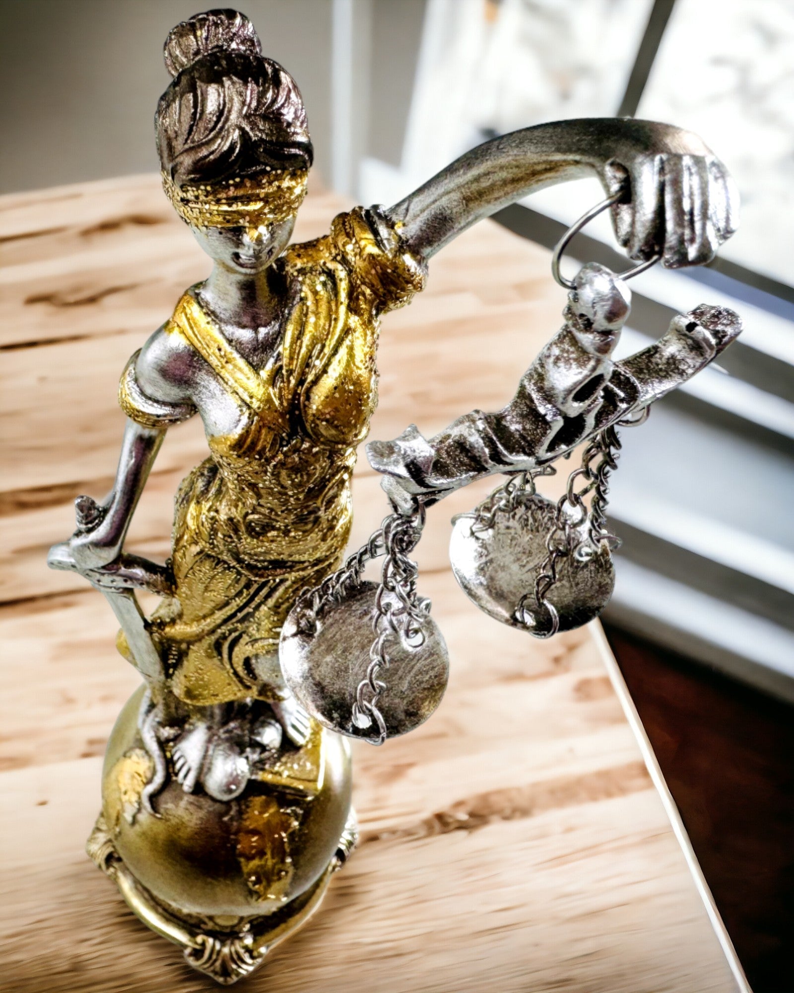 Statuette der Göttin der Gerechtigkeit – Künstlerische Dekoration für das Regal, Kunsthandwerk aus Harz, Personalisierung mit Gravur