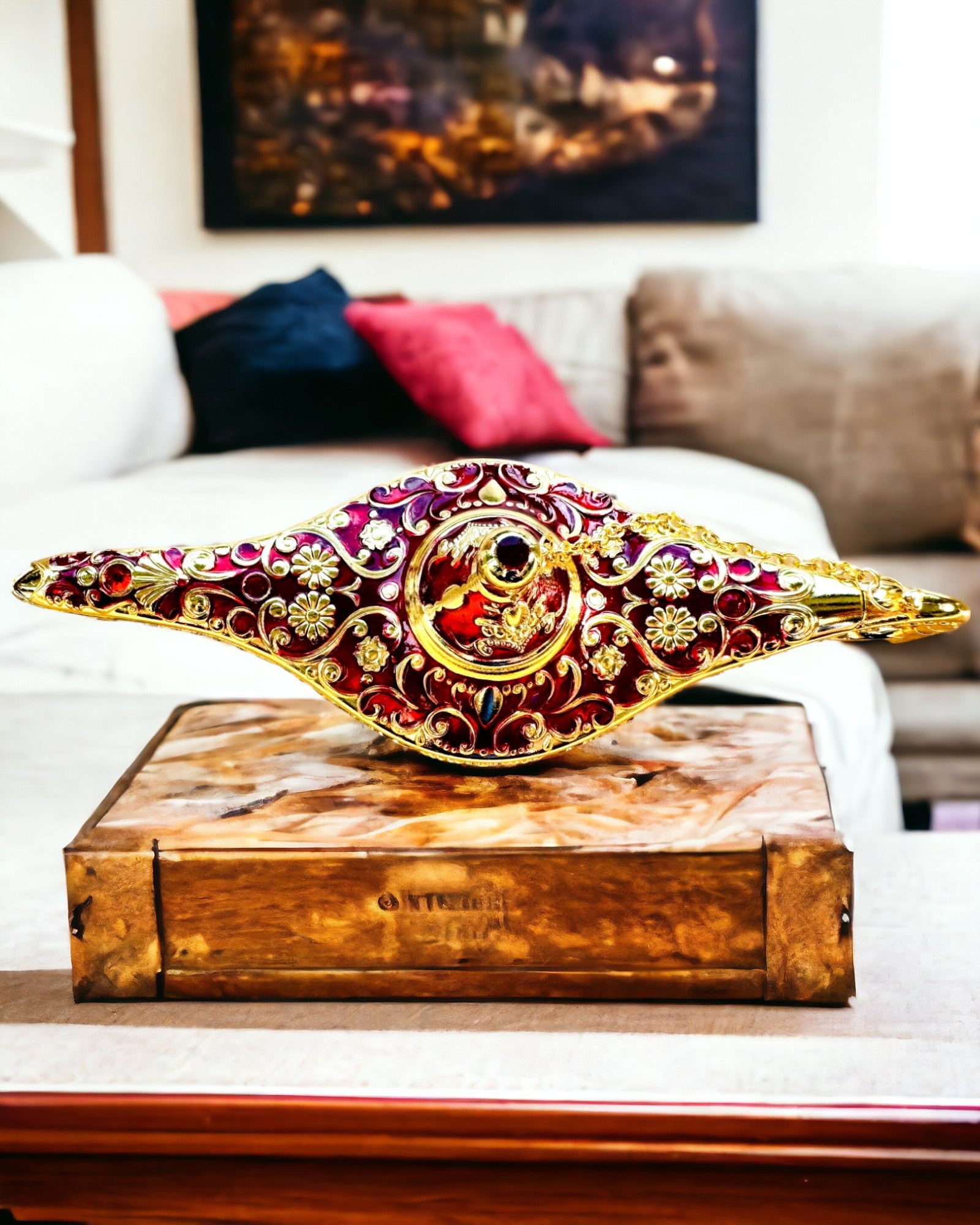 Magische Aladins Lampe mit Gravuroption - Variante Bordeaux, durchzogen mit Gold