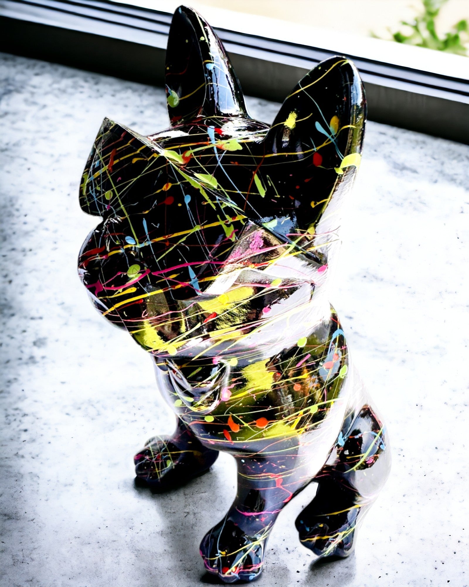 Kolorowy Psiak Artystyczny - Handbemalter Französischer Bulldogge, Personalisierung mit Gravur, ideal als Geschenk