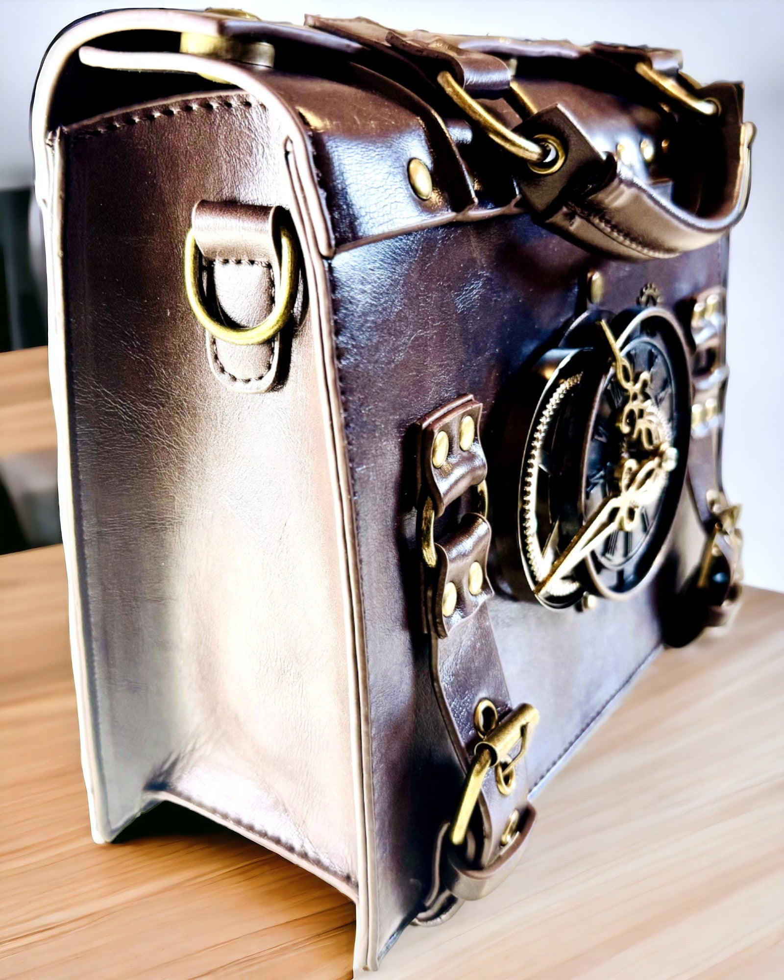 Crossbody-Tasche mit Vintage-Uhrenmotiv - Vielseitige Satchel-Tasche mit PU-Lederstruktur