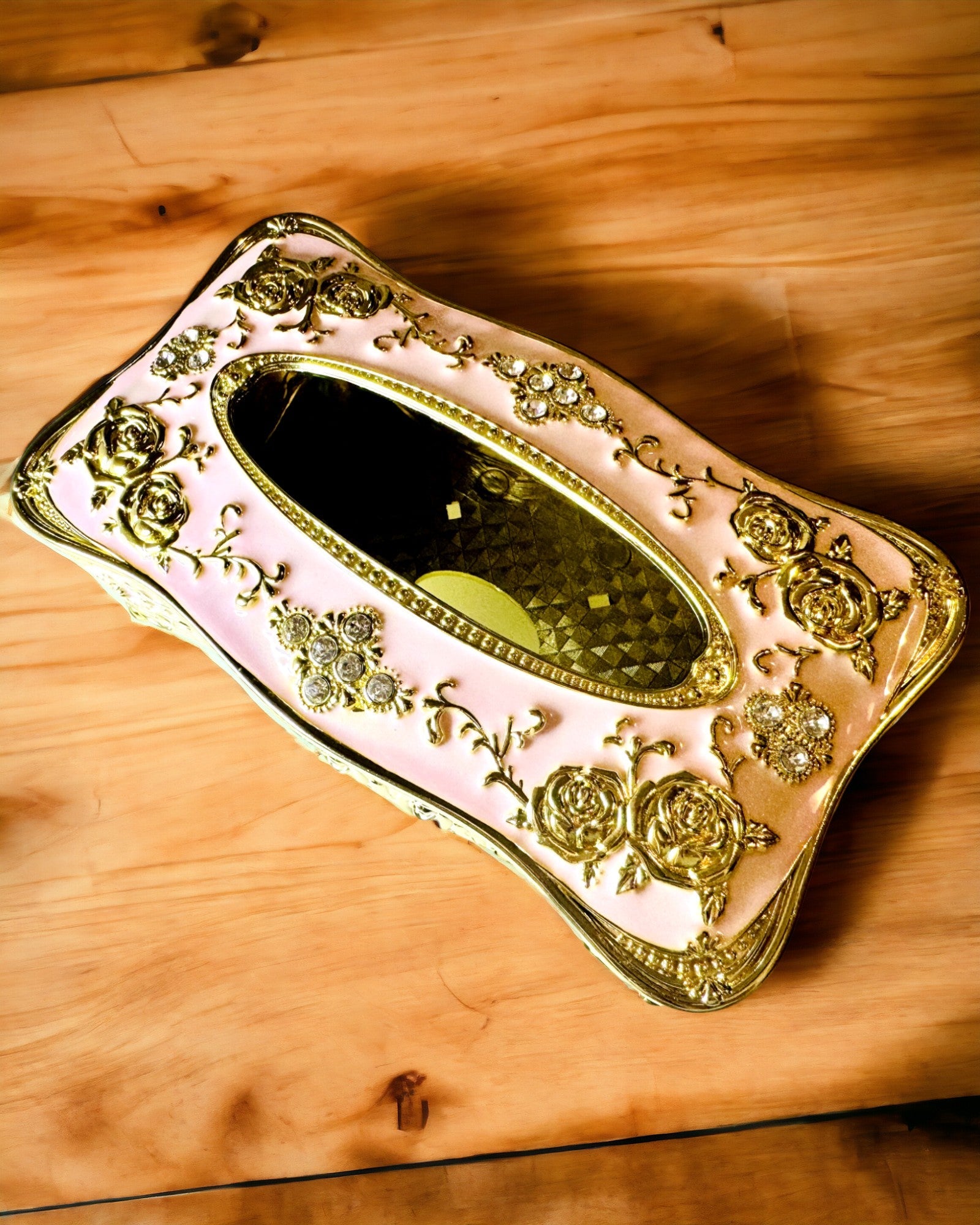 Elegante Rosa Taschentuchbox mit Geprägten Rosen – Luxuriöses Accessoire für Wohnzimmer, Hotel oder Club