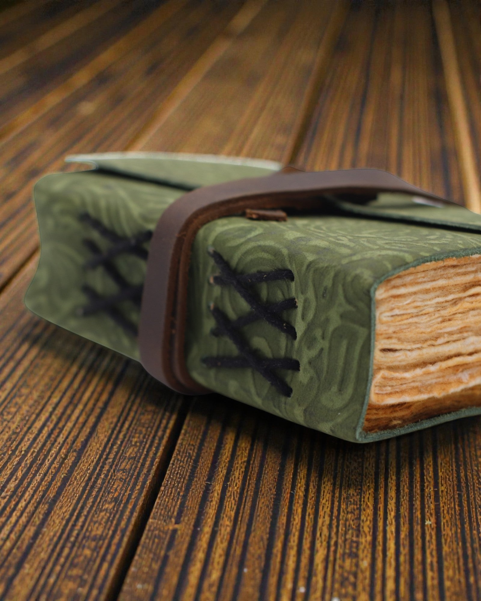 Green Maze Retro – Leder-Notizbuch mit gealterten Seiten 12,7 × 8,9 cm