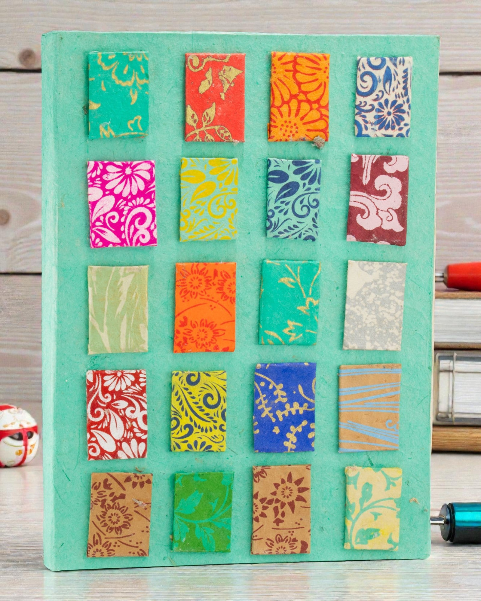Künstlerisches Notizbuch Lokta-Mosaik – Mini-Fliesen Türkis (45 Blatt, 21 x 15 cm)
