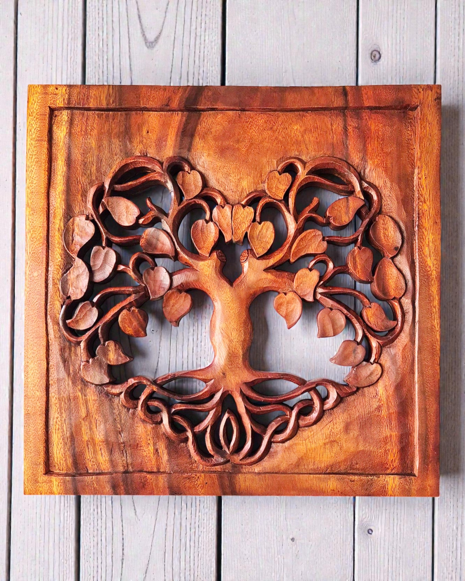 Quadratisches dekoratives Wandpaneel – Baum des Lebens Herz 40x40 cm