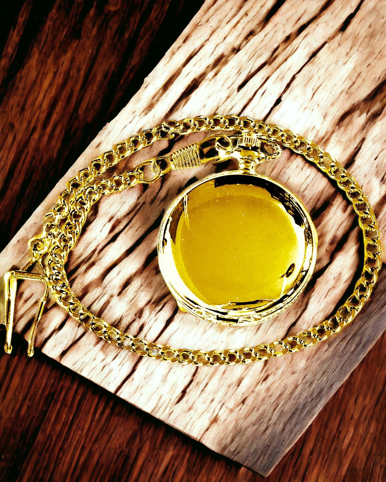 Klassische mechanische Taschenuhr mit Doppeldeckel, manuell, goldfarben, mit Gravur