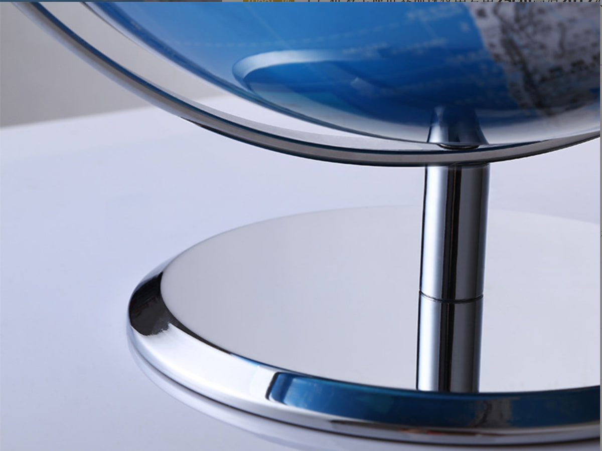 Großer dekorativer Globus in Blau-Silber mit Möglichkeit zur Personalisierung durch Gravur, 23 cm hoch