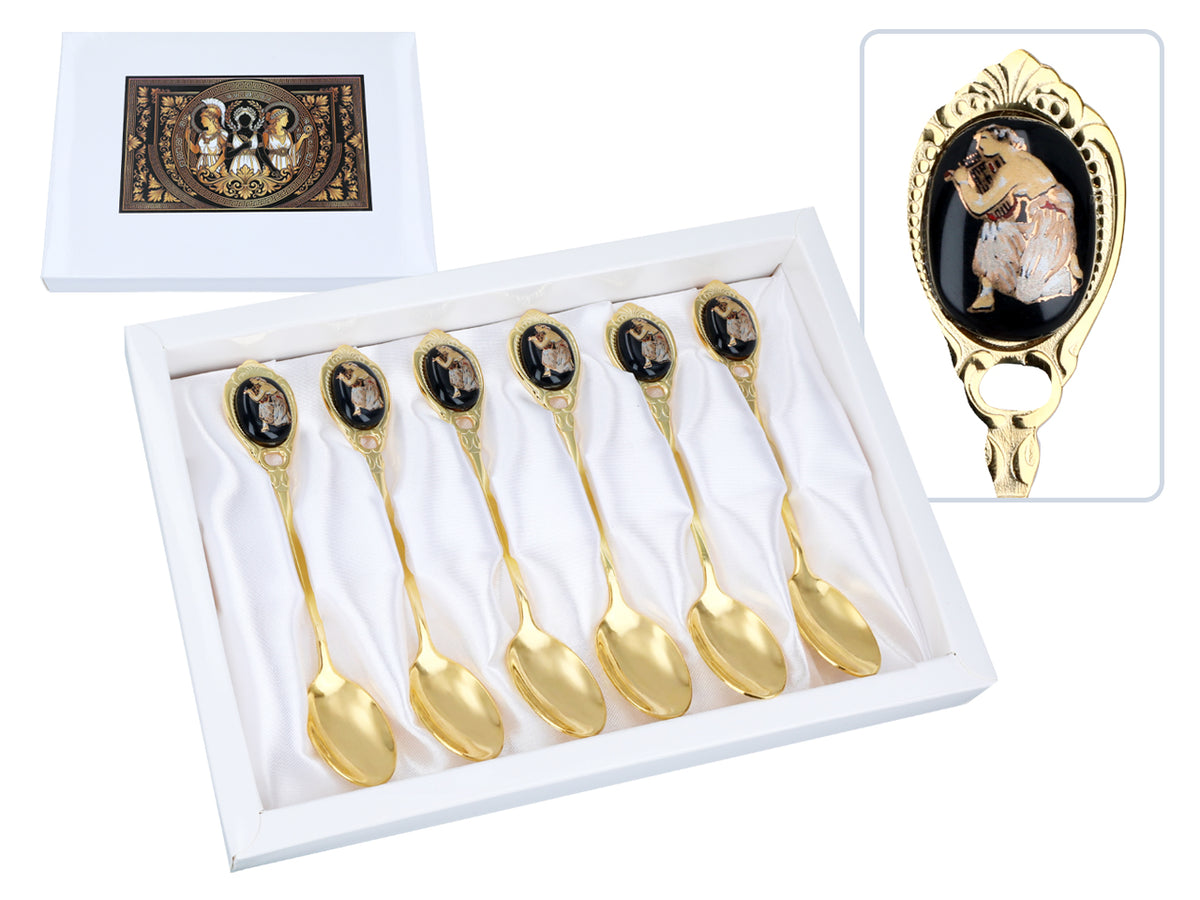Set aus 6 mit 24K Gold beschichteten Löffelchen mit griechischem Motiv