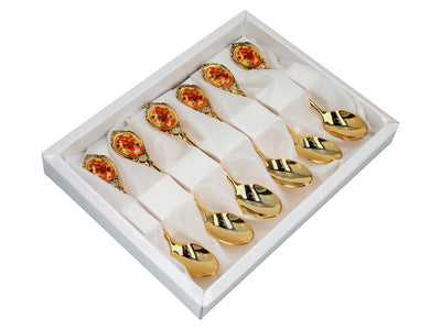 Set aus 6 goldenen Löffelchen mit dem Motiv der Sonnenblumen von Vincent van Gogh