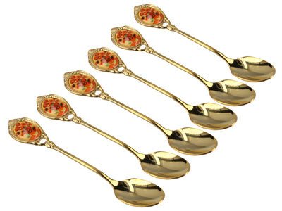 Set aus 6 goldenen Löffelchen mit dem Motiv der Sonnenblumen von Vincent van Gogh