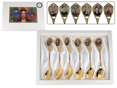 Set aus 6 mit 24K Gold beschichteten Löffelchen F. Kahlo mit Möglichkeit zur Personalisierung durch Gravur - elegantes Besteck als Geschenk, 13 cm, CARMANI