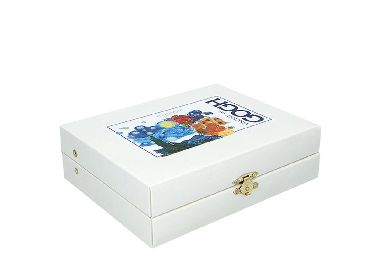 Set aus 6 mit 24K Gold beschichteten Löffelchen mit 1 Zuckerlöffel - V. van Gogh, Mix, Möglichkeit zur Personalisierung durch Gravur, elegante Geschenkverpackung, Maße 13 cm