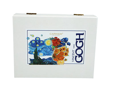Set aus 6 mit 24K Gold beschichteten Löffelchen mit 1 Zuckerlöffel - V. van Gogh, Mix, Möglichkeit zur Personalisierung durch Gravur, elegante Geschenkverpackung, Maße 13 cm