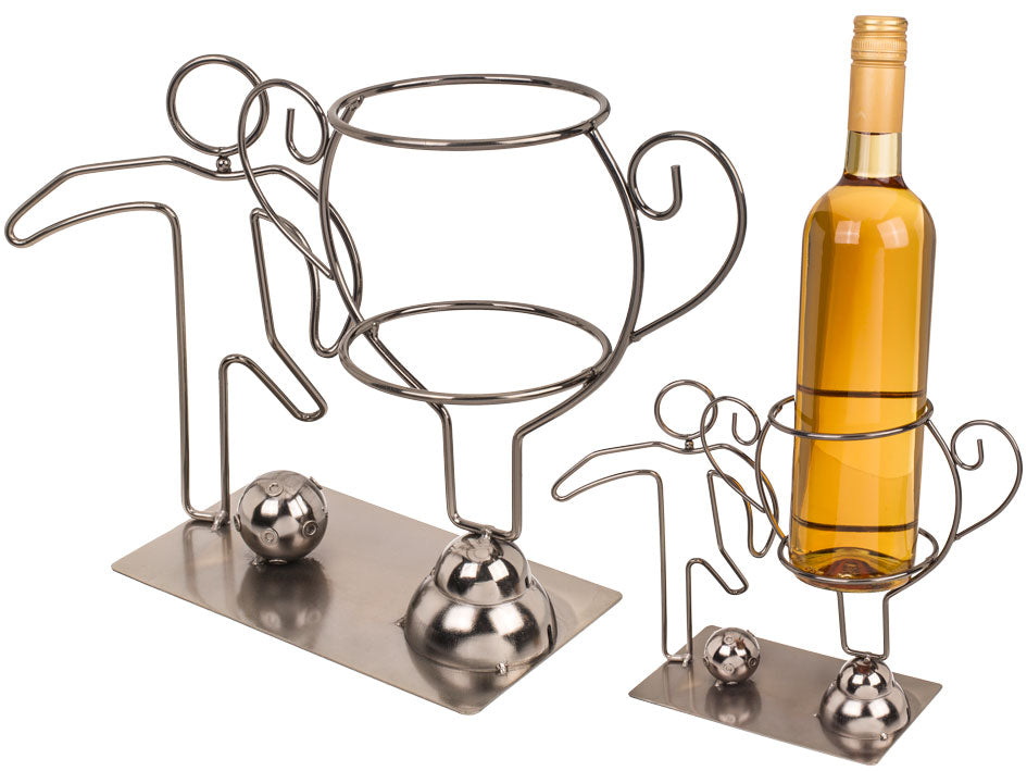 Metall-Flaschenhalter Meisterschaftsfußball, mit Möglichkeit zur Personalisierung durch Gravur, 20 cm hoch