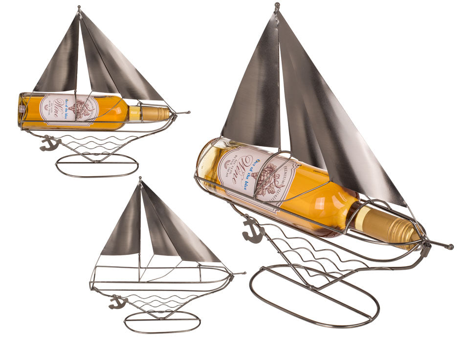 Metall-Flaschenhalter in Form eines Segelboots mit Möglichkeit zur Personalisierung durch Gravur, 33 cm, ideal als Geschenk für Liebhaber maritimer Atmosphäre