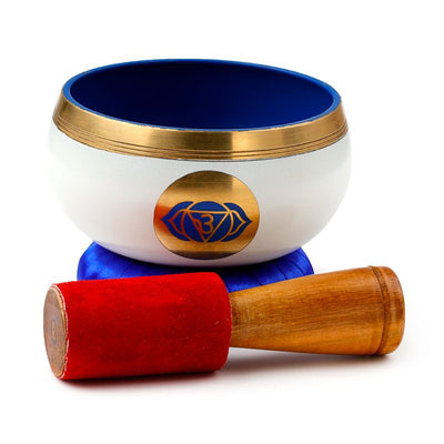Singende Schale, blaues Chakra, mit Möglichkeit zur Personalisierung durch Gravur, Durchmesser 10 cm, Höhe 5 cm
