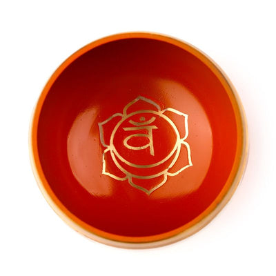 Singende Schale orangefarbenes Chakra mit Möglichkeit zur Personalisierung durch Gravur, Klangschale aus Metall, ideal als Geschenk, Durchmesser 10 cm, Höhe 5 cm